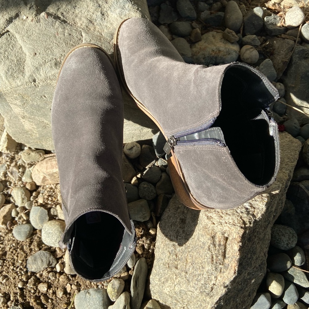 Blonde suede grey suede booties